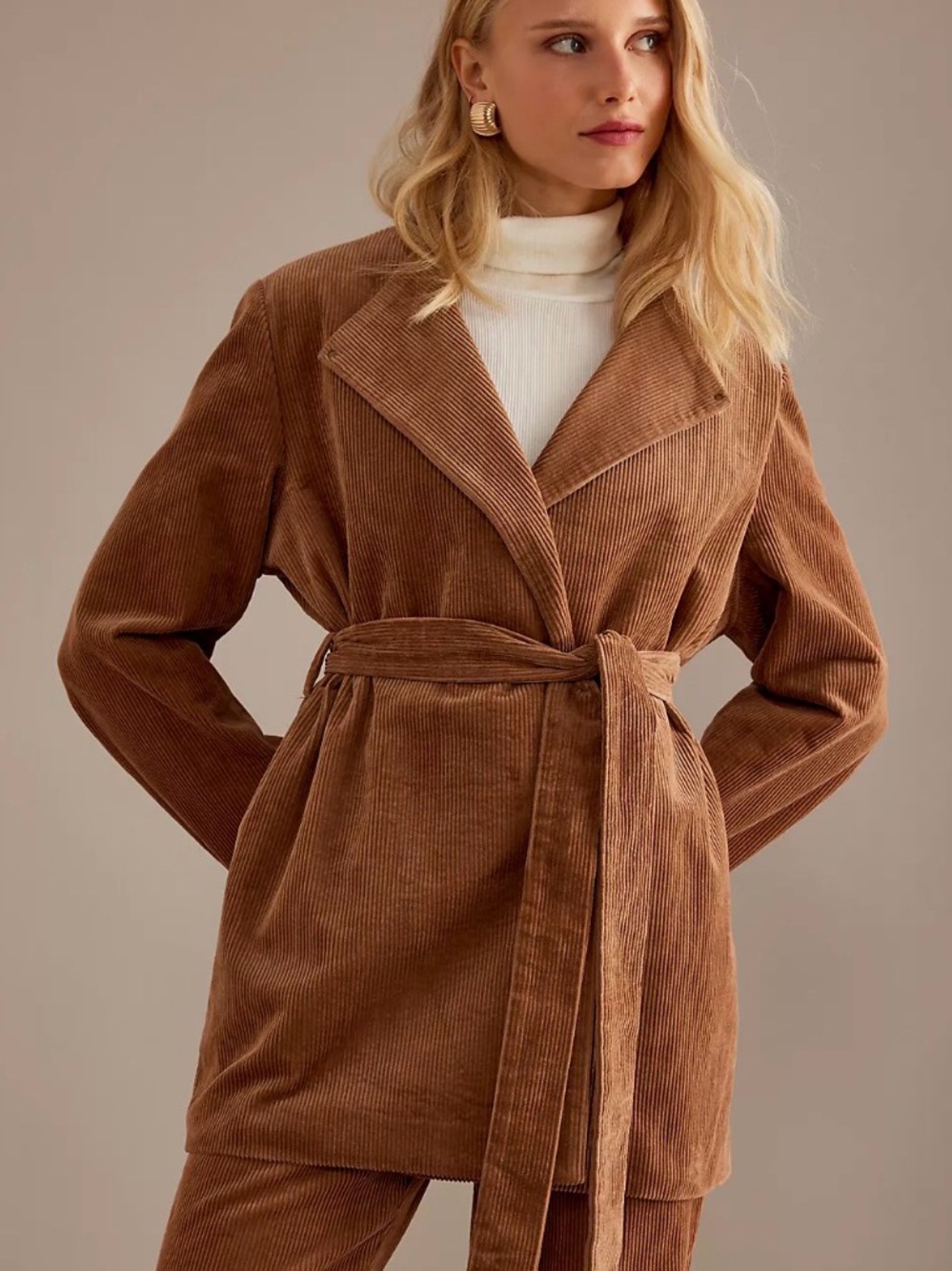 Aligne Belted Corduroy Trench Coat in Chestnut
